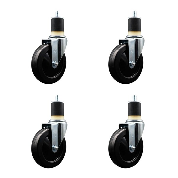 5'' Hard Rubber Wheel Swivel 1-7/8'' Expanding Stem Caster, 4PK